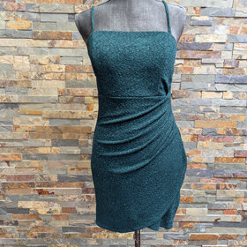 Crystal Doll Dark Green Textured Ruched Dress, Size 11