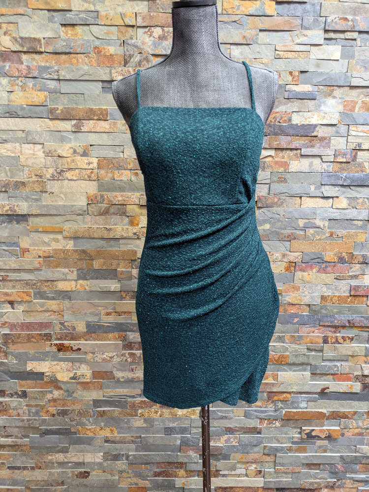 Crystal Doll Dark Green Textured Ruched Dress, Size 11