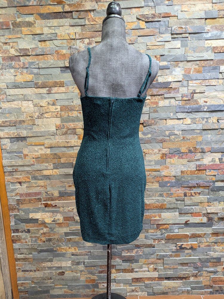 Crystal Doll Dark Green Textured Ruched Dress, Size 11
