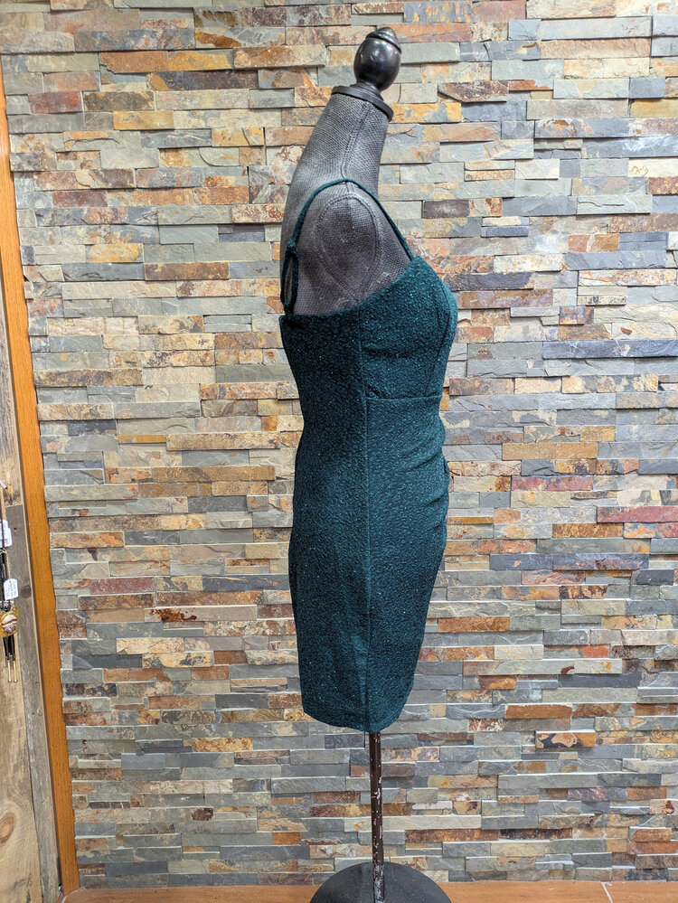 Crystal Doll Dark Green Textured Ruched Dress, Size 11
