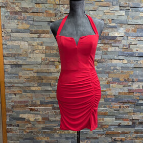City Studio Red Stretch Halter Dress with Front V, Size M