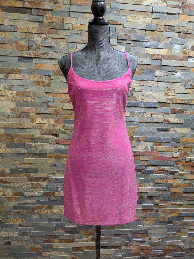 Hot Pink Shimmer Stretch Dress, Size 11-12
