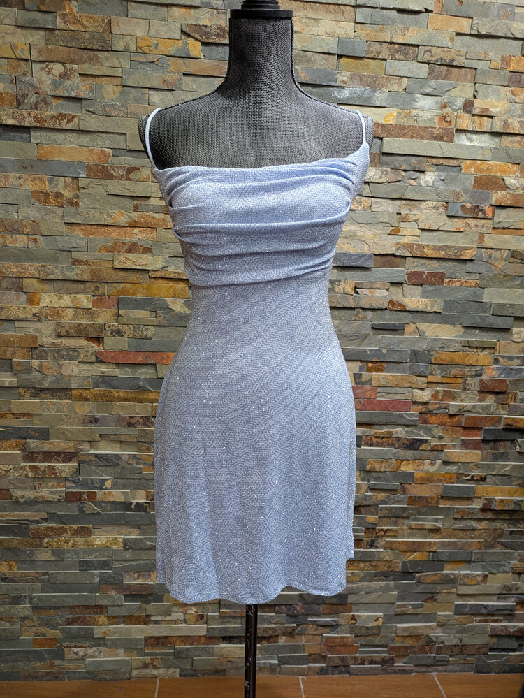 B Darlin Sky Blue Shimmer Textured Ruched Top with Strappy Back