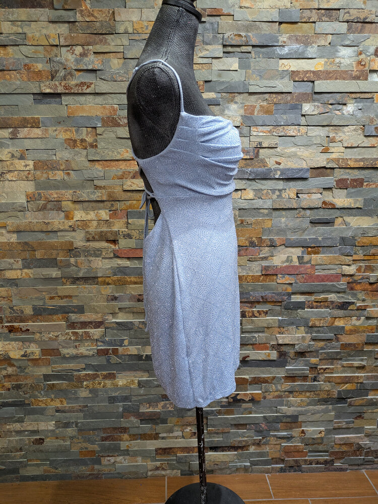 B Darlin Sky Blue Shimmer Textured Ruched Top with Strappy Back