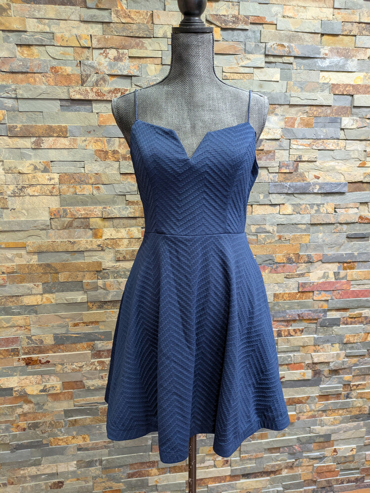 City Studio Navy Textured Fabric Criss Cross Back Dress, Size 11