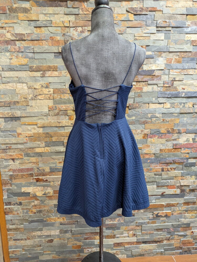 City Studio Navy Textured Fabric Criss Cross Back Dress, Size 11