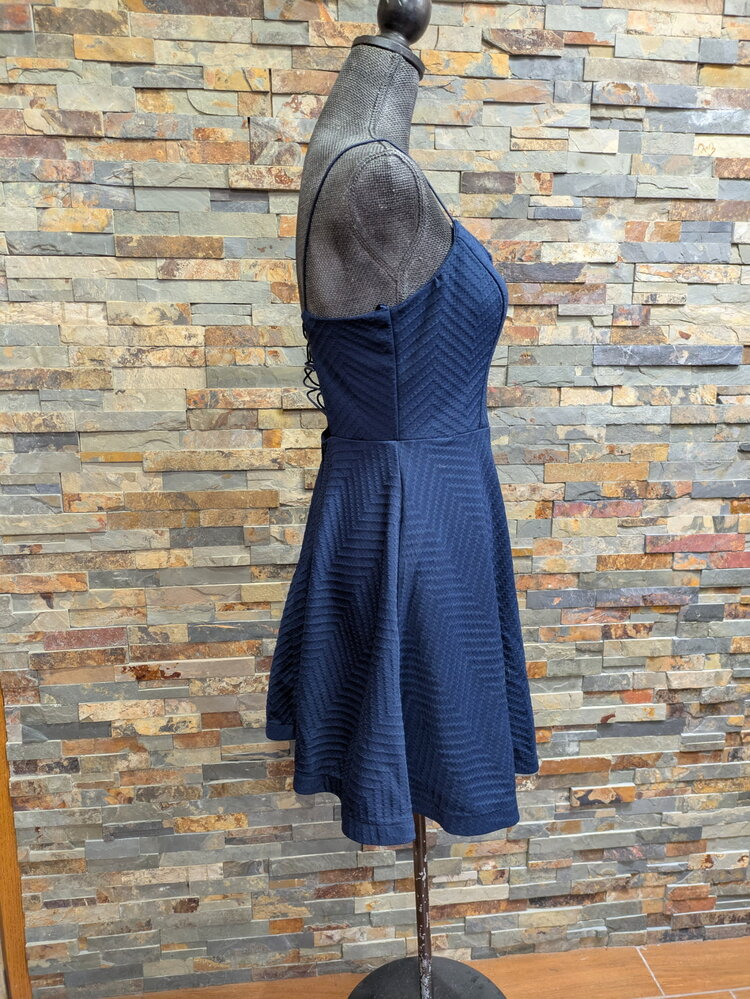 City Studio Navy Textured Fabric Criss Cross Back Dress, Size 11