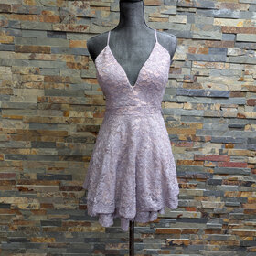 Emerald Sundae Lavender Lace Double Ruffle Zip Up Back Dress