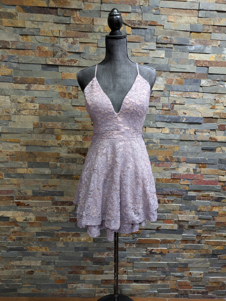 Emerald Sundae Lavender Lace Double Ruffle Zip Up Back Dress