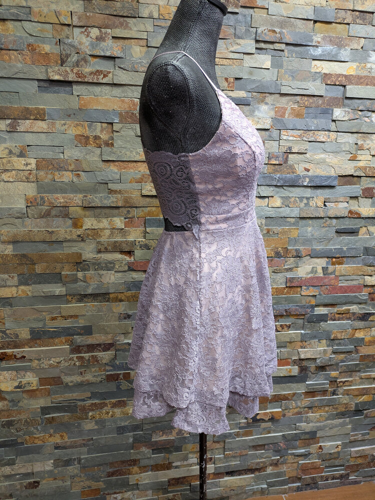 Emerald Sundae Lavender Lace Double Ruffle Zip Up Back Dress