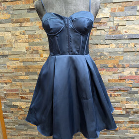 B Darlin Navy Taffeta Corset Waistline Dress
