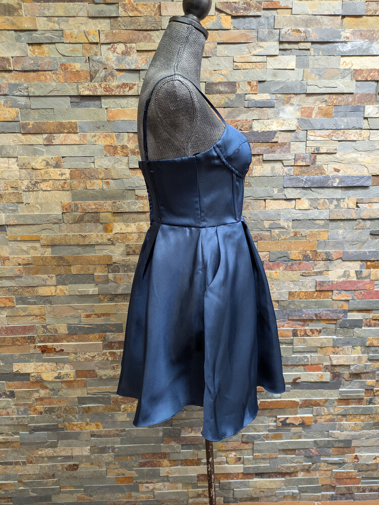 B Darlin Navy Taffeta Corset Waistline Dress