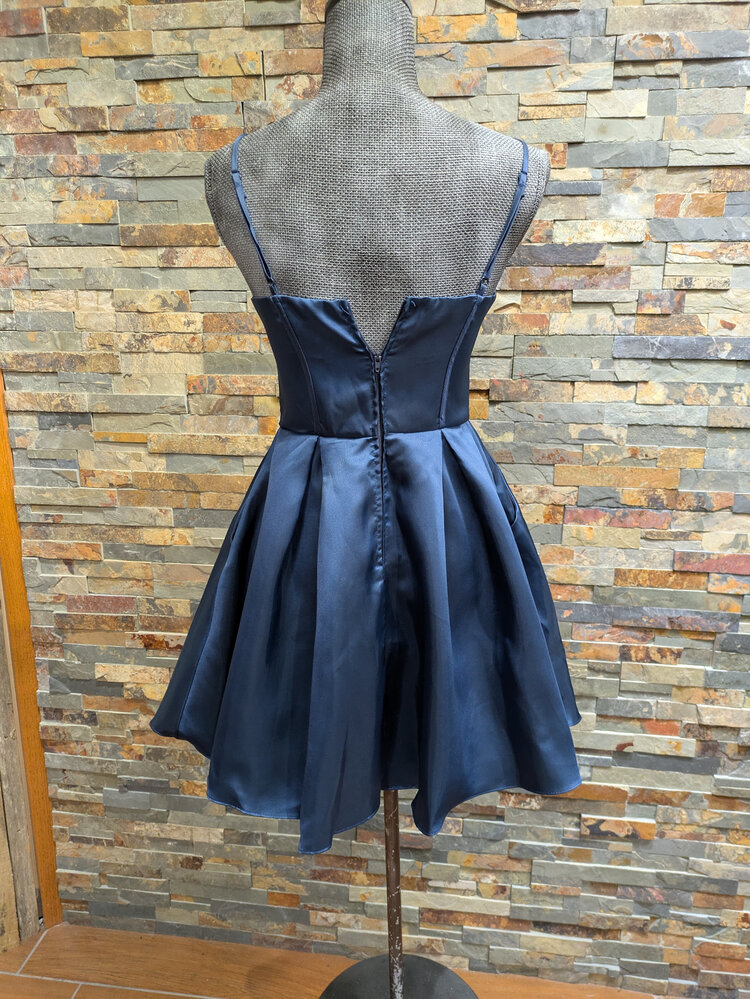 B Darlin Navy Taffeta Corset Waistline Dress