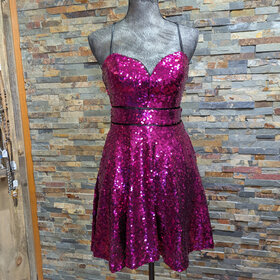 Crystal Doll Hot Pink Sequin Strap Cross Back Dress