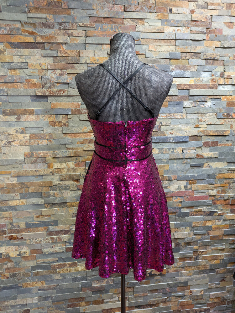 Crystal Doll Hot Pink Sequin Strap Cross Back Dress