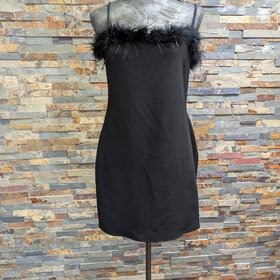 B Darlin Black Strapped Dress with Feather Trim