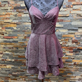 B Darlin Plum Shimmer Double Ruffle Dress, Size 7/8