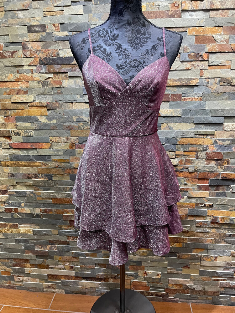 B Darlin Plum Shimmer Double Ruffle Dress, Size 7/8