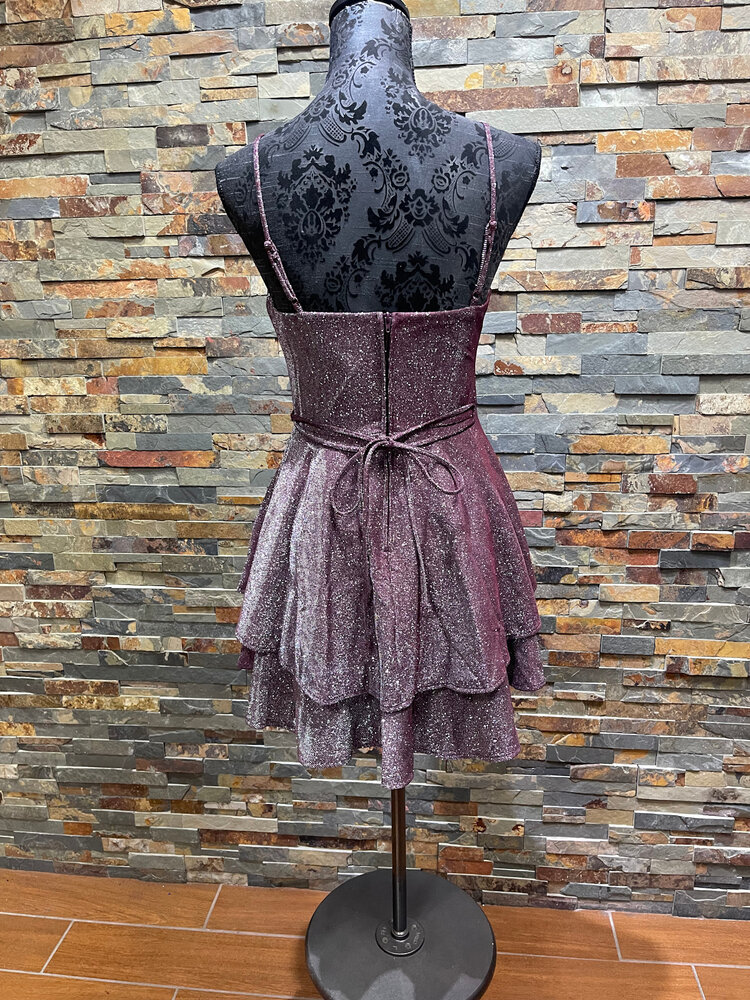 B Darlin Plum Shimmer Double Ruffle Dress, Size 7/8