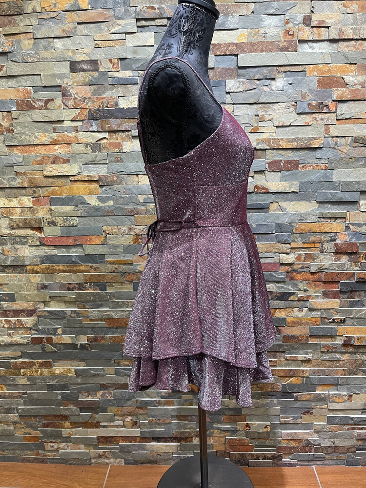 B Darlin Plum Shimmer Double Ruffle Dress, Size 7/8