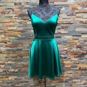 City Studio Green Satiny Criss Cross Strapped Back with Open Back, Size 15