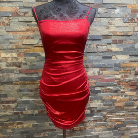 City Studio Red Iridescent Ruched Bodycon Dress, Size S