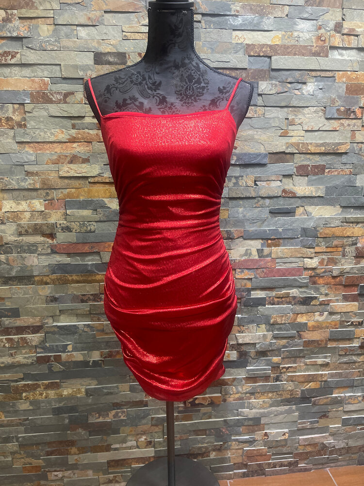 City Studio Red Iridescent Ruched Bodycon Dress, Size S