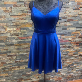 City Studio Royal Blue Satiny Dress with Criss Cross Keyhole Back
