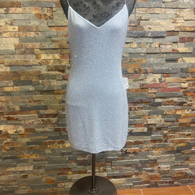 B Darlin Light Blue Dress with Silver Diamond Pattern, Size 15/16