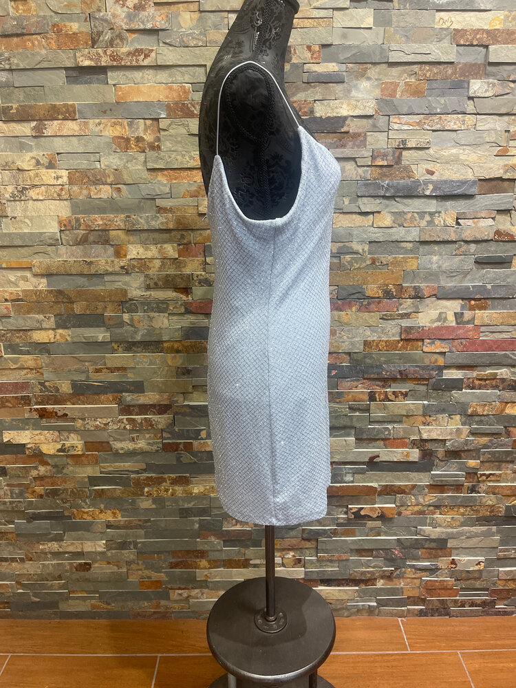 B Darlin Light Blue Dress with Silver Diamond Pattern, Size 15/16