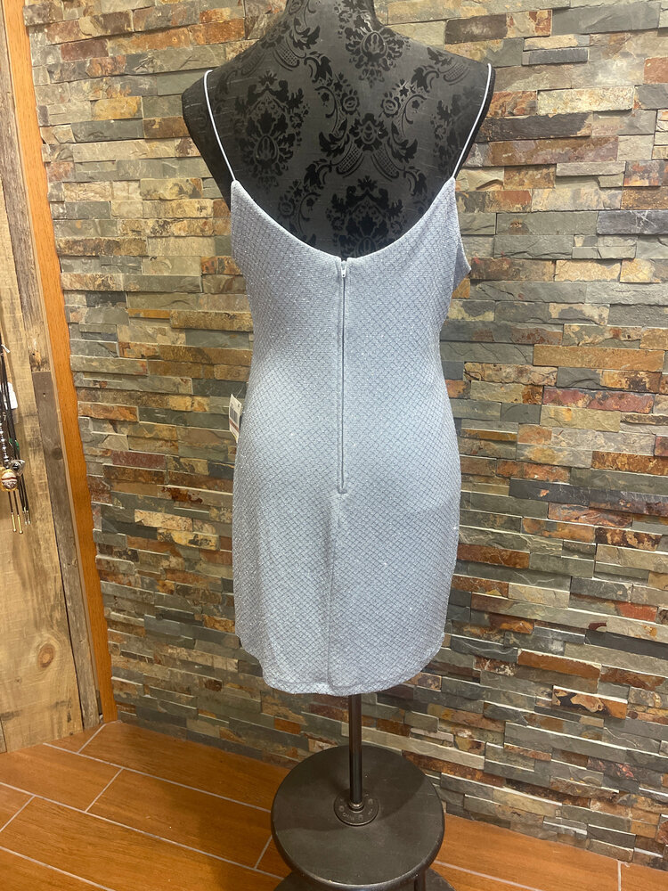 B Darlin Light Blue Dress with Silver Diamond Pattern, Size 15/16