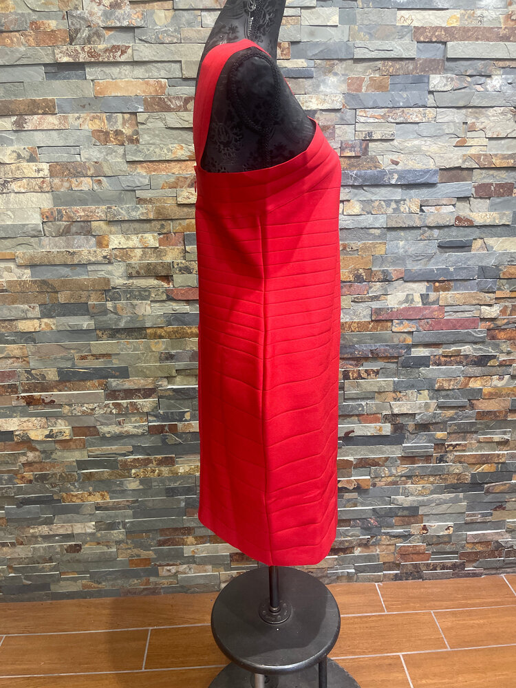 Red Ribbed Stretch Dress with Crossing Straps, Size L