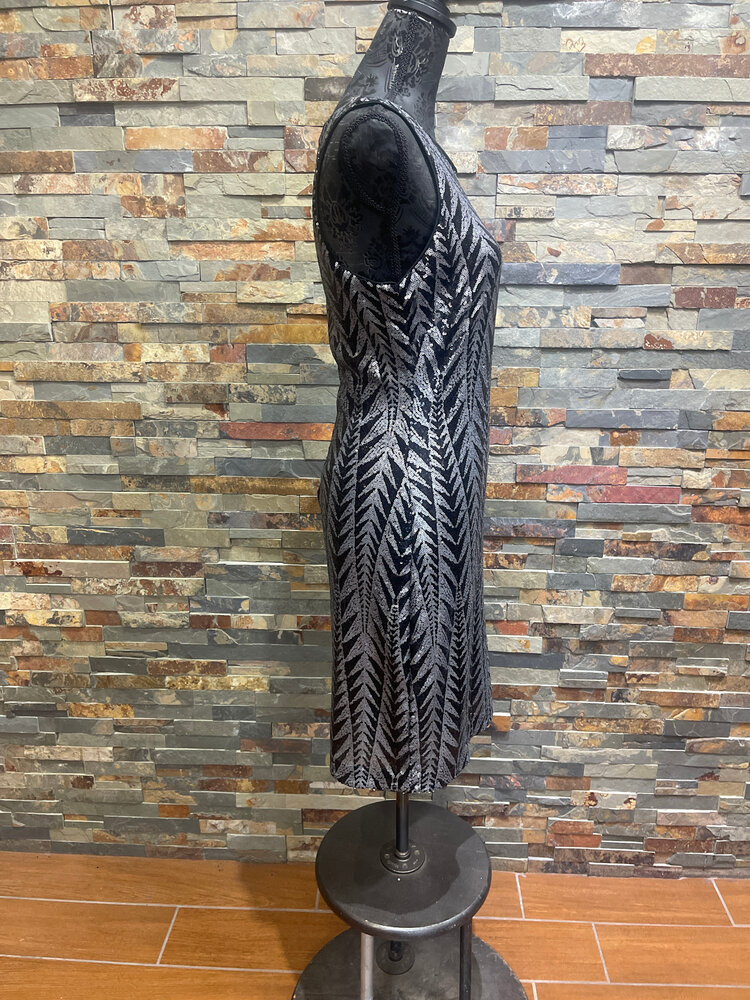 Guess Silver and Black Sequin Patterned Dress, Size 12