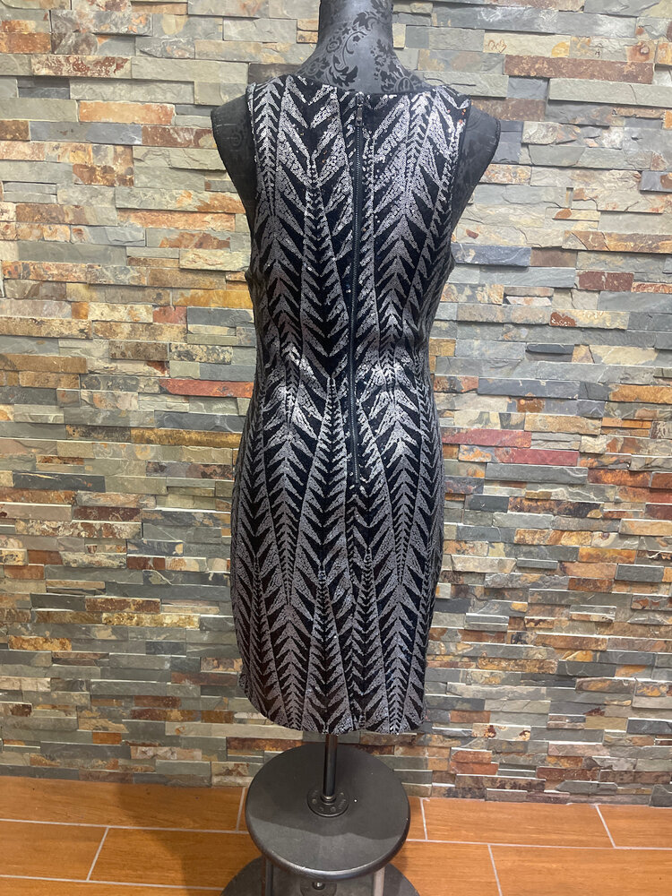 Guess Silver and Black Sequin Patterned Dress, Size 12