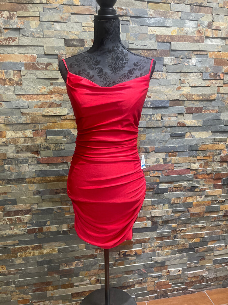 B Darlin Red  Spaghetti Strap Ruched Bodycon Dress