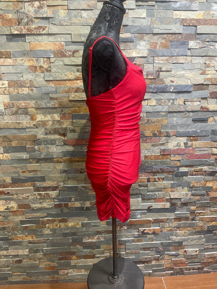 B Darlin Red  Spaghetti Strap Ruched Bodycon Dress