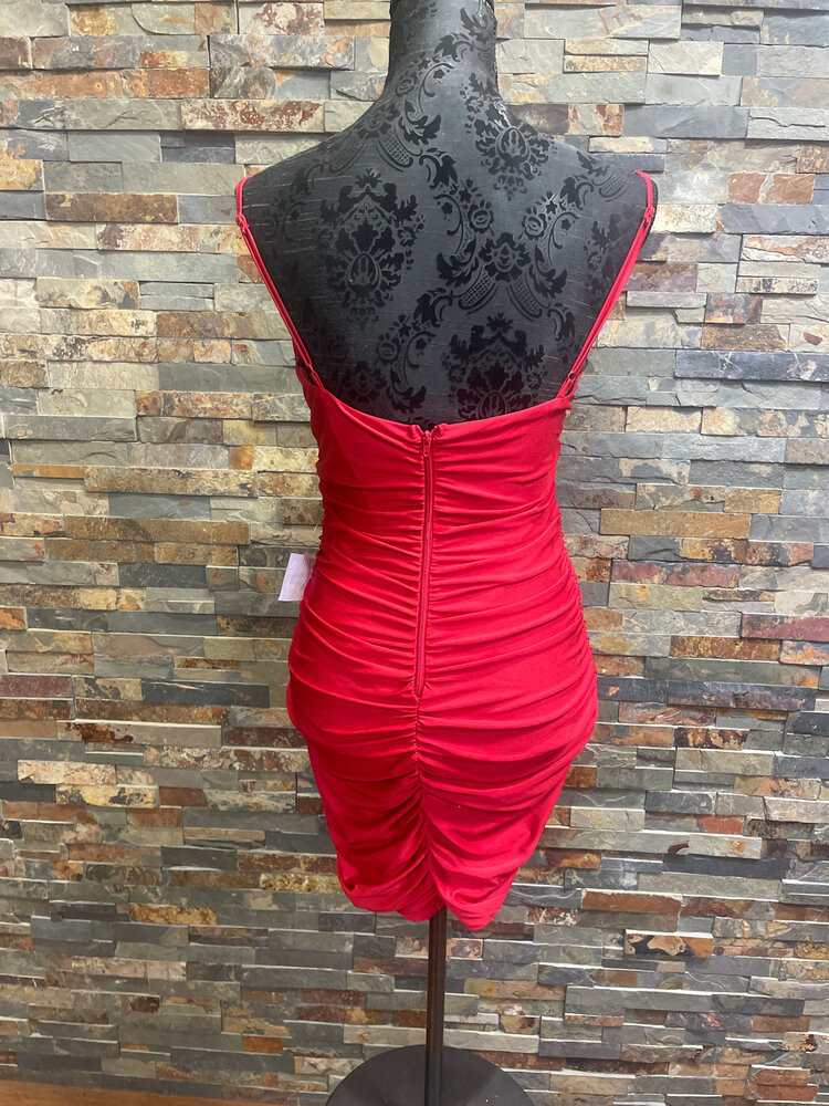 B Darlin Red  Spaghetti Strap Ruched Bodycon Dress
