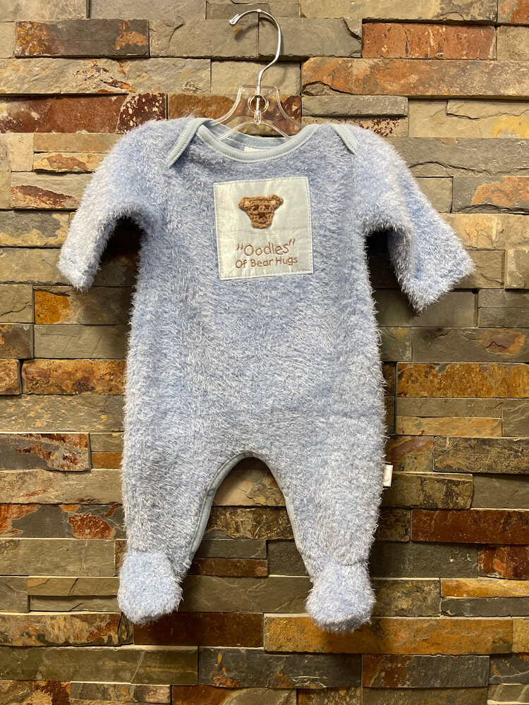 Baby Blue Fuzzy Oodles of Bear Hugs Footie, Size 3M