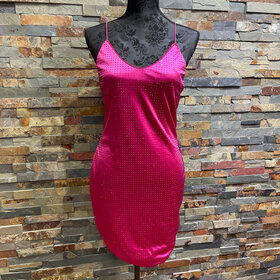 City Studio Hot Pink Strappy Cross Back Dress with Pink Rhinestone Dots, Size 9/10