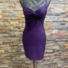 City Studio Purple Shimmer Stretch Dress with Keyhole Front, Size M
