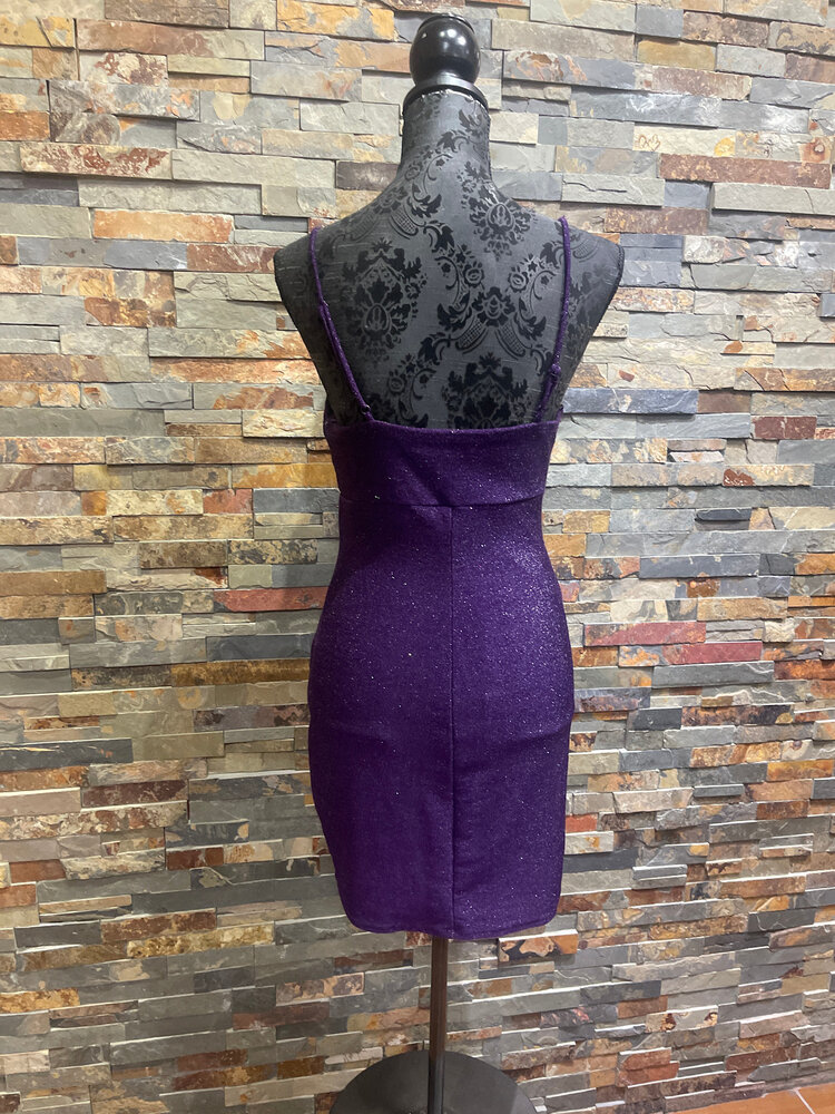 City Studio Purple Shimmer Stretch Dress with Keyhole Front, Size M