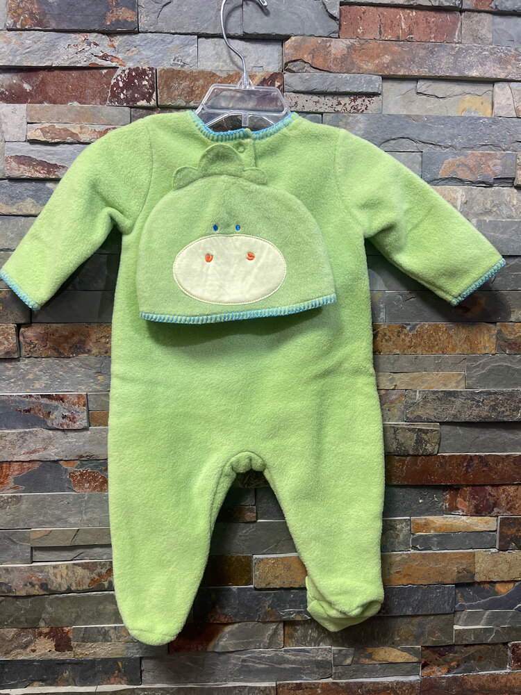 Lime Green Fleece Monster Footie w/Hat, Size 6M