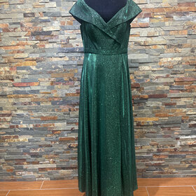 Xscape Emerald Green Shimmer Portrait Collar Gown, Size 16
