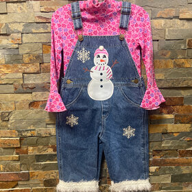 Denim Bibs with Snowman/Chill Out with Floral Top, Size 4