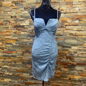 Emerald Sundae Colonial Blue Stretch Lace with Leaf Pattern Dress, Size L