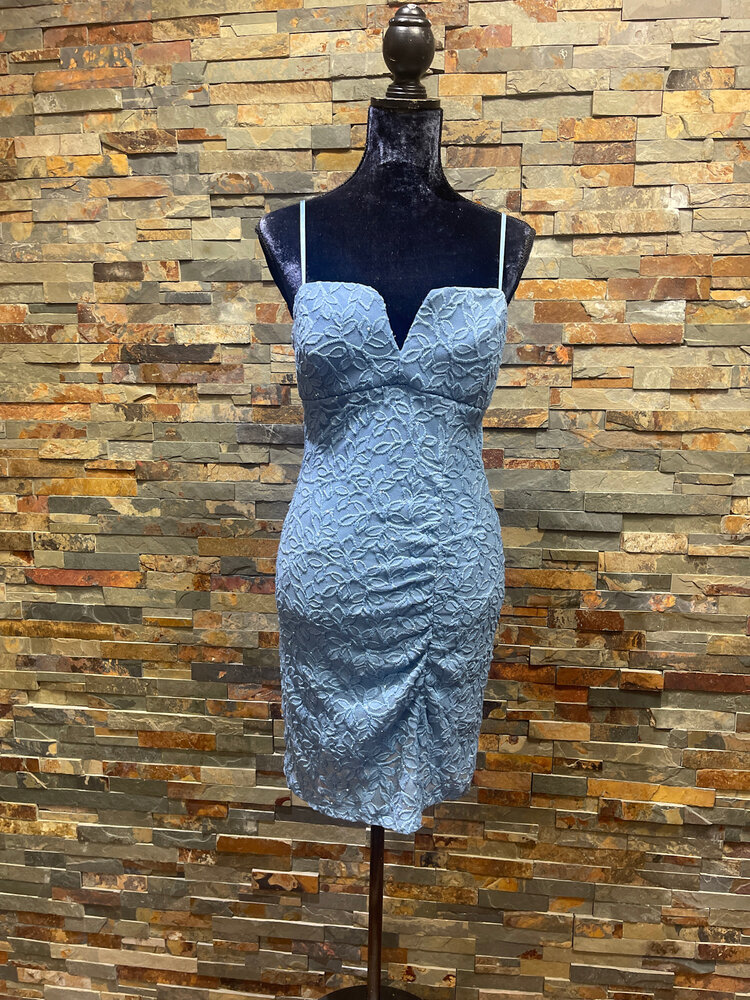 Emerald Sundae Colonial Blue Stretch Lace with Leaf Pattern Dress, Size L