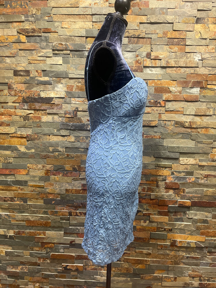 Emerald Sundae Colonial Blue Stretch Lace with Leaf Pattern Dress, Size L