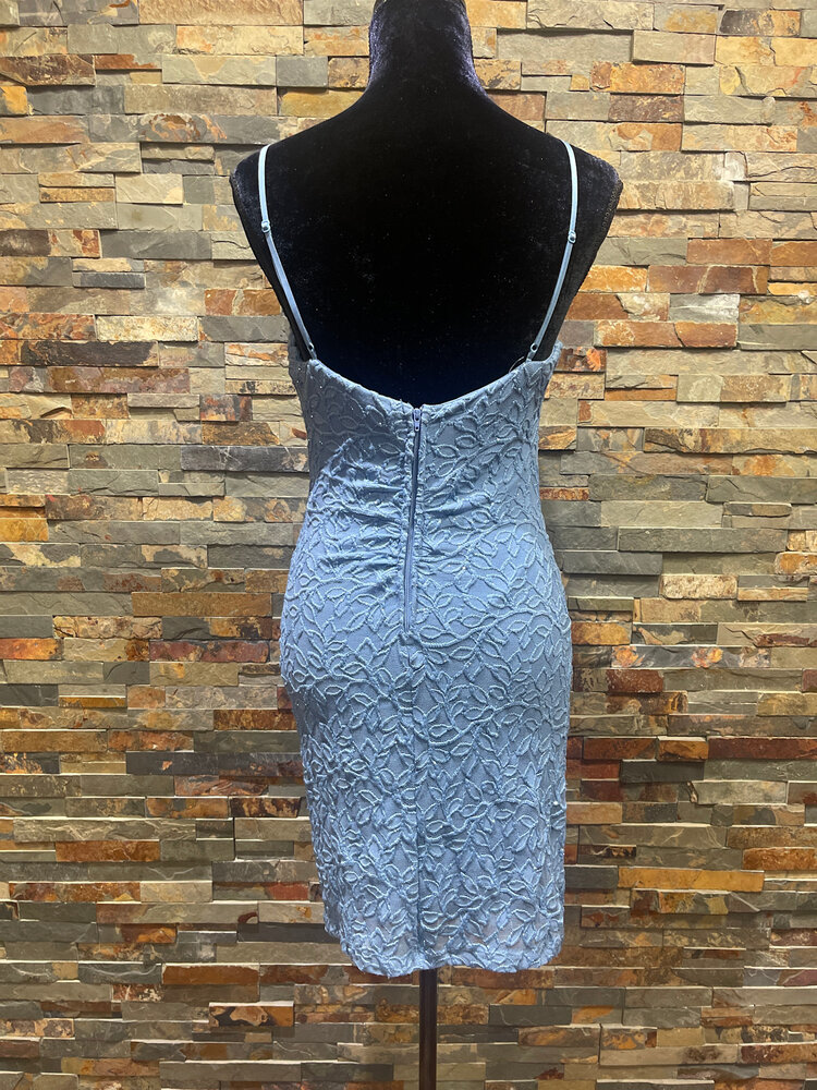 Emerald Sundae Colonial Blue Stretch Lace with Leaf Pattern Dress, Size L