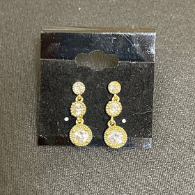 Wona Trading Gold with Rhinestone Triple Drop Earrings