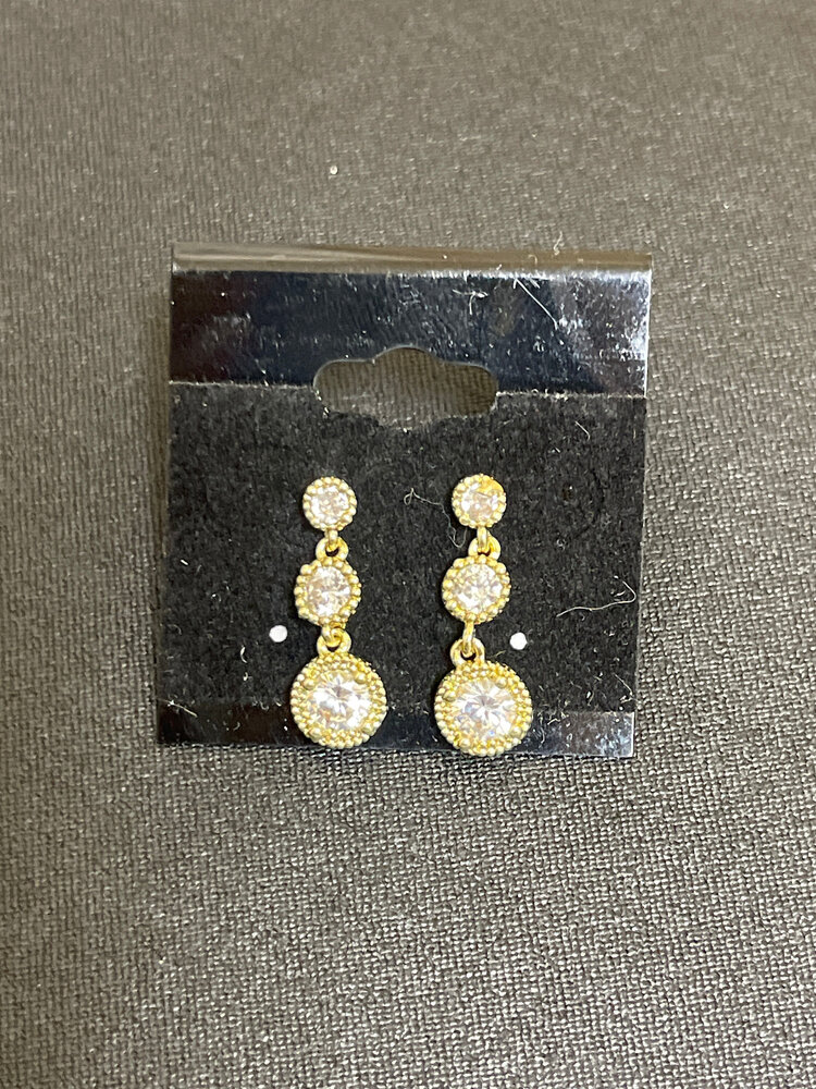 Wona Trading Gold with Rhinestone Triple Drop Earrings
